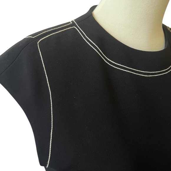 THEORY EMBROIDERED CAP SLEEVE SHIFT DRESS 6 MODERN CHIC CAREER CASUAL LUXURY - Picture 4 of 12